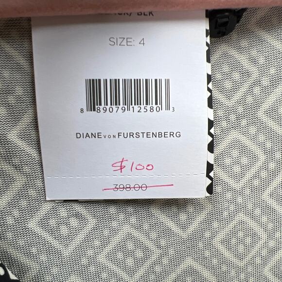 Diane von Furstenberg Eugenia Silk Shift Dress V-Neck Dot Diamond Black Size 4 - Picture 9 of 11